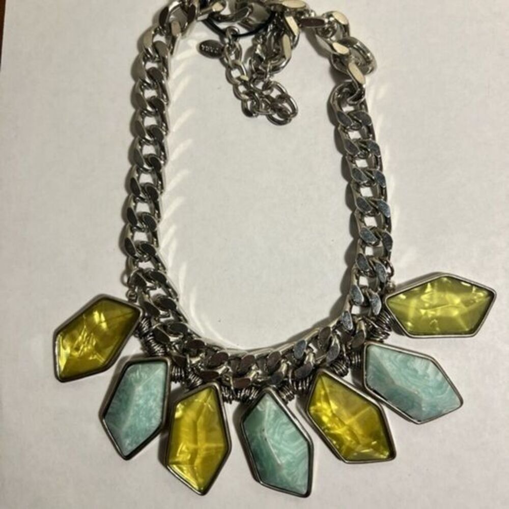 Zara rhinestone late chunky statement necklace green blue